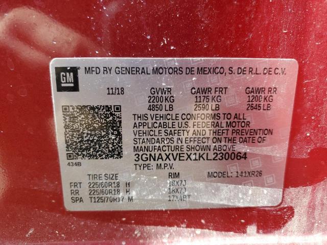 3GNAXVEX1KL230064 - 2019 CHEVROLET EQUINOX LT RED photo 13