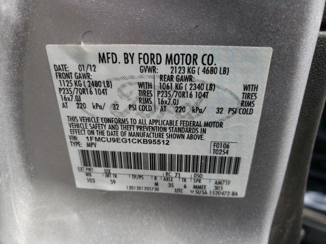 1FMCU9EG1CKB95512 - 2012 FORD ESCAPE LIMITED SILVER photo 12