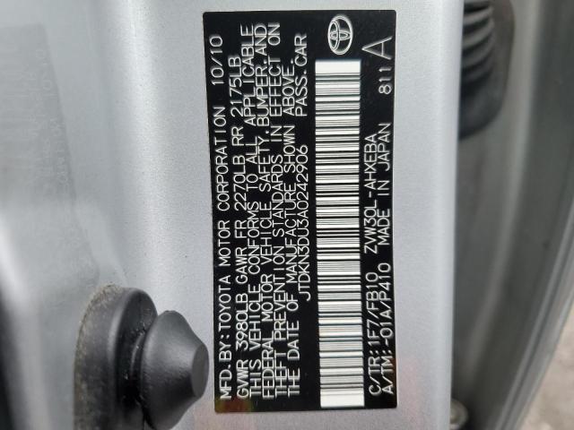 JTDKN3DU3A0242906 - 2010 TOYOTA PRIUS SILVER photo 12