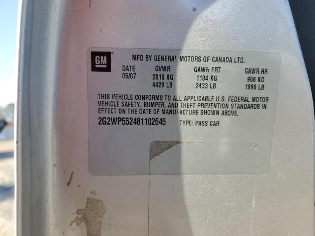 2G2WP552481102645 - 2008 PONTIAC GRAND PRIX 银色 照片 12
