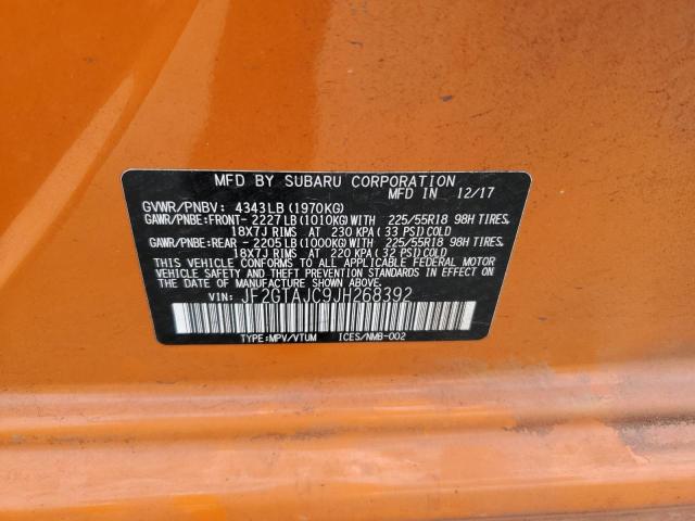 JF2GTAJC9JH268392 - 2018 SUBARU CROSSTREK LIMITED ORANGE photo 14