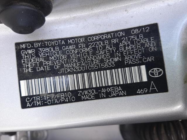 JTDKN3DU1C5515833 - 2012 TOYOTA PRIUS SILVER photo 12