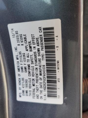 1HGCR2F83FA043036 - 2015 HONDA ACCORD EXL GRAY photo 12