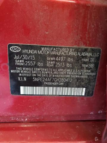 5NPE24AF7GH280412 - 2016 HYUNDAI SONATA SE RED photo 13