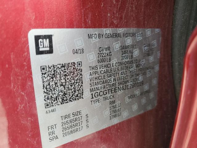 1GCGTEEN4J1280119 - 2018 CHEVROLET COLORADO ZR2 RED photo 13