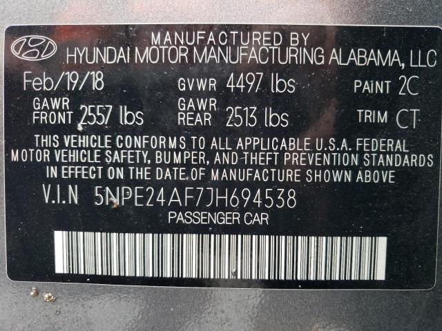 5NPE24AF7JH694538 - 2018 HYUNDAI SONATA SE GRAY photo 12