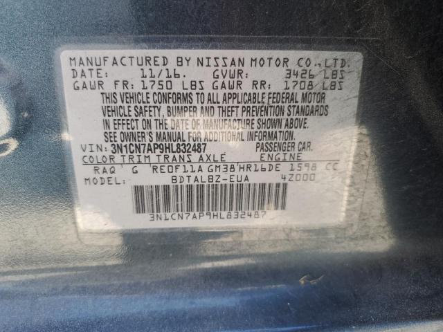 3N1CN7AP9HL832487 - 2017 NISSAN VERSA S TEAL photo 13