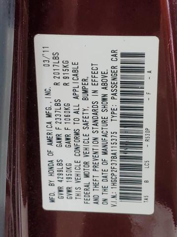 1HGCP2F37BA115375 - 2011 HONDA ACCORD LX MAROON photo 12