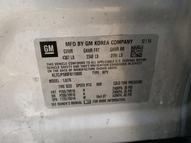 KL7CJPSB8FB110600 - 2015 CHEVROLET TRAX 1LS SILVER photo 12