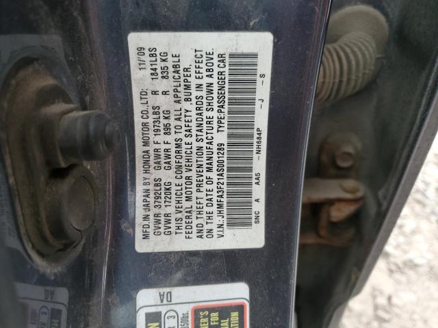 JHMFA3F21AS001289 - 2010 HONDA CIVIC HYBRID BLUE photo 12