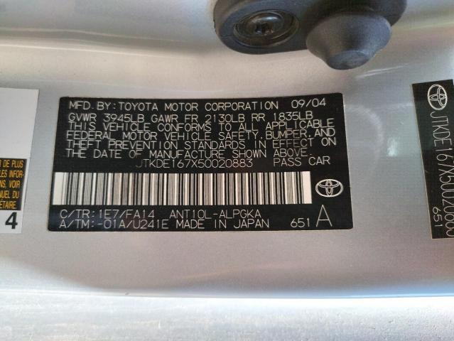 JTKDE167X50020883 - 2005 TOYOTA SCION TC 银色 照片 12