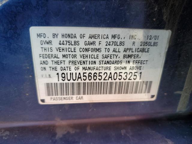 19UUA56652A053251 - 2002 ACURA 3.2TL BLUE photo 12