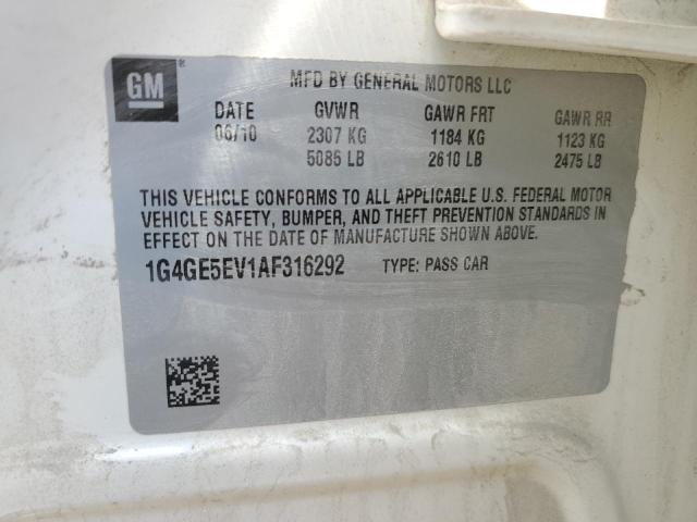 1G4GE5EV1AF316292 - 2010 BUICK LACROSSE CXS 白色 照片 12