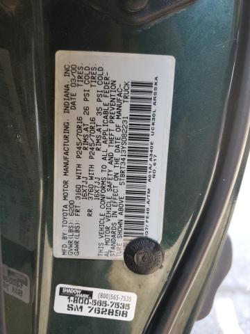 5TBRT3413YS082231 - 2000 TOYOTA TUNDRA ACCESS CAB მწვანე ფოტო 12