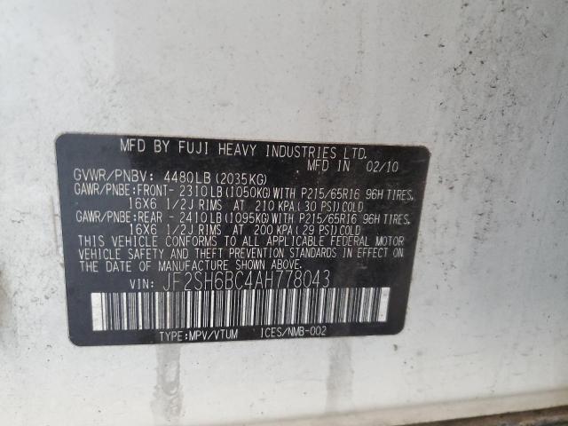 JF2SH6BC4AH778043 - 2010 SUBARU FORESTER XS Beyaz fotoğraf 13