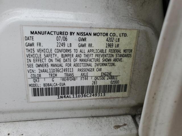 1N4AL11D36C249313 - 2006 NISSAN ALTIMA S WHITE photo 12