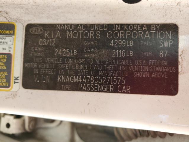 KNAGM4A78C5271575 - 2012 KIA OPTIMA LX WHITE photo 12