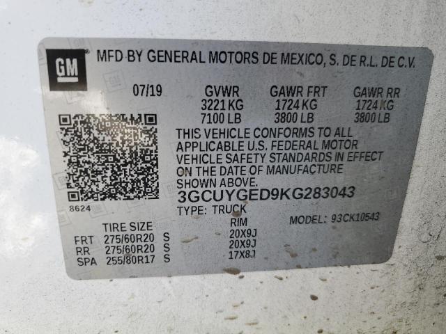 3GCUYGED9KG283043 - 2019 CHEVROLET SILVERADO K1500 LTZ WHITE photo 12