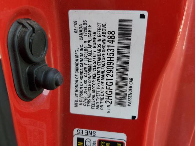 2HGFG12909H531488 - 2009 HONDA CIVIC EXL RED photo 13