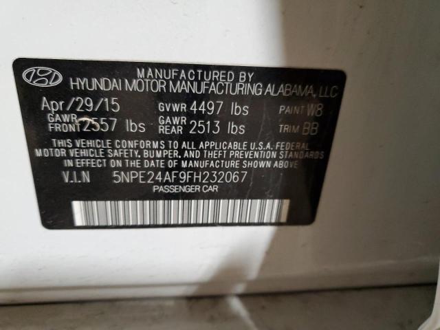 5NPE24AF9FH232067 - 2015 HYUNDAI SONATA SE WHITE photo 12