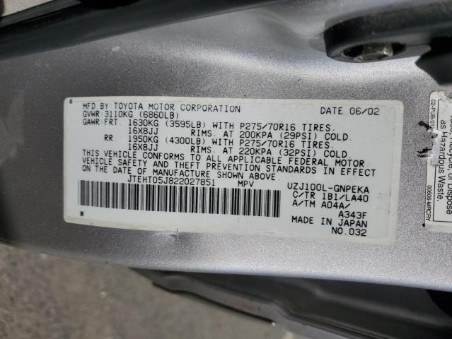 JTEHT05J822027851 - 2002 TOYOTA LAND CRUIS GRAY photo 13