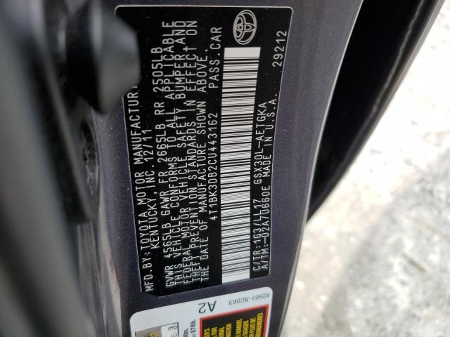 4T1BK3DB2CU443162 - 2012 TOYOTA AVALON BASE 灰色 照片 12