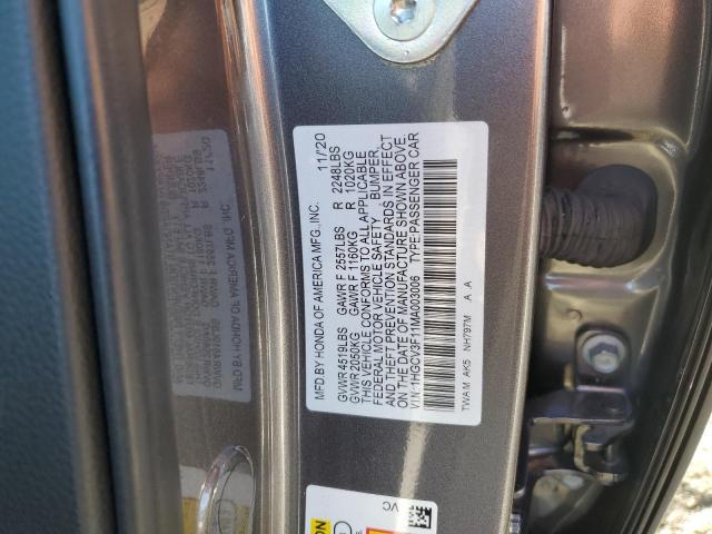 1HGCV3F11MA003006 - 2021 HONDA ACCORD HYBRID GRAY photo 12