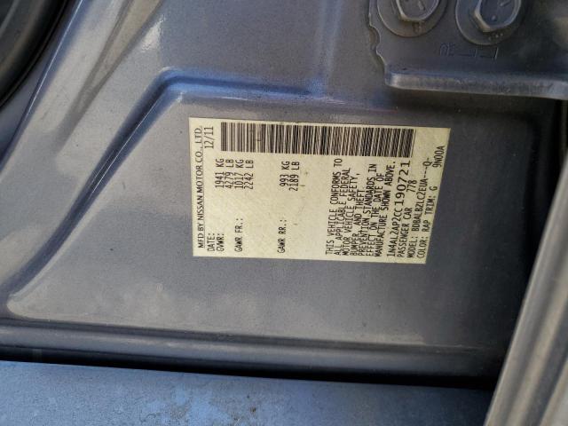 1N4AL2AP2CC190721 - 2012 NISSAN ALTIMA BASE GRAY photo 12