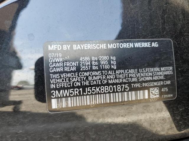 3MW5R1J55K8B01875 - 2019 BMW 330I BLACK photo 12