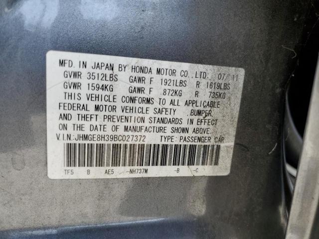 JHMGE8H39BC027372 - 2011 HONDA FIT GRAY photo 12