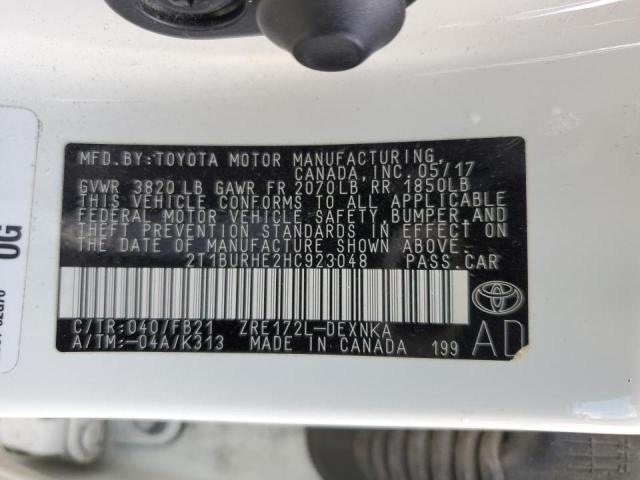 2T1BURHE2HC923048 - 2017 TOYOTA COROLLA L WHITE photo 12