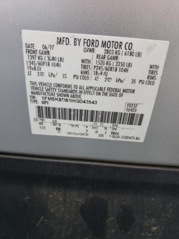 1FM5K8D81HGD43543 - 2017 FORD EXPLORER XLT SILVER photo 13