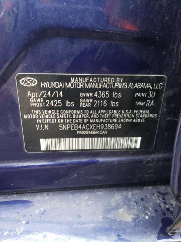 5NPEB4ACXEH938694 - 2014 HYUNDAI SONATA GLS BLUE photo 12