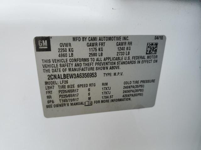 2CNALBEW3A6356953 - 2010 CHEVROLET EQUINOX LS WHITE photo 12