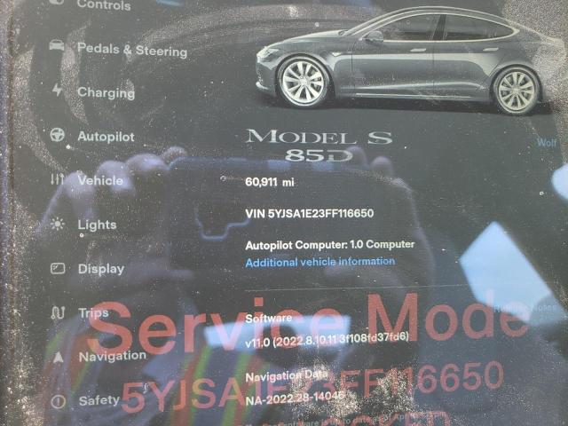 5YJSA1E23FF116650 - 2015 TESLA MODEL S GRAY photo 9