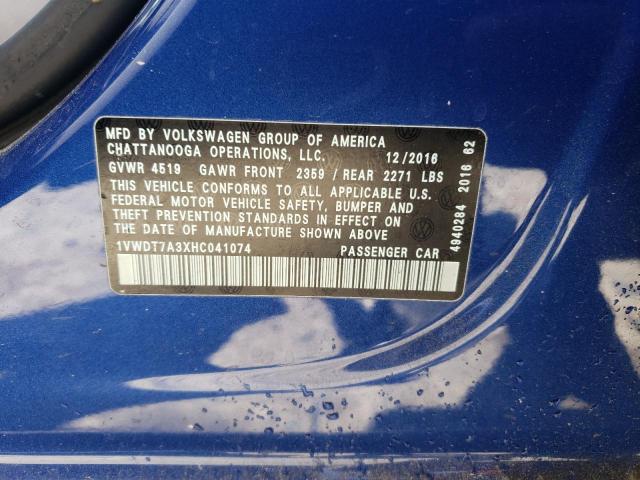 1VWDT7A3XHC041074 - 2017 VOLKSWAGEN PASSAT R-LINE Mavi foto 12