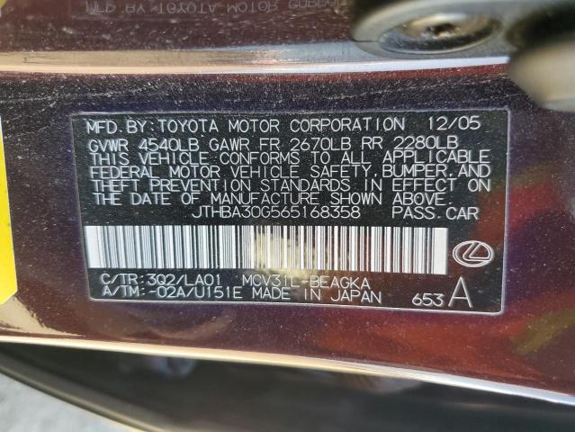 JTHBA30G565168358 - 2006 LEXUS ES 330 BURGUNDY photo 12