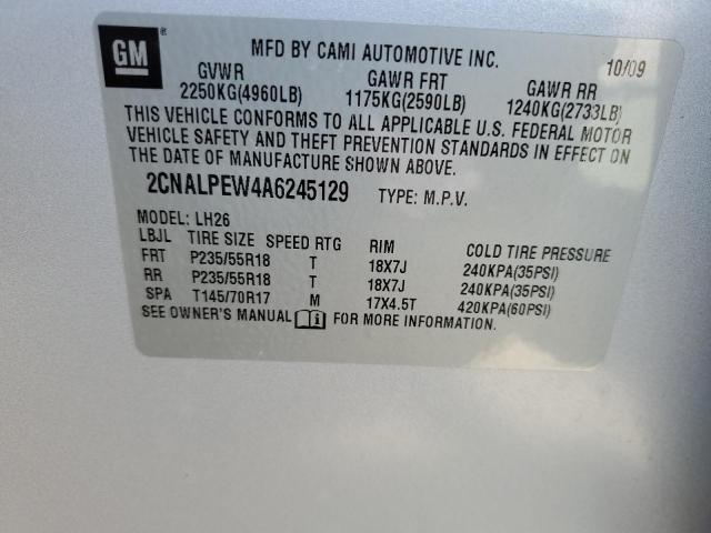 2CNALPEW4A6245129 - 2010 CHEVROLET EQUINOX LT SILVER photo 12