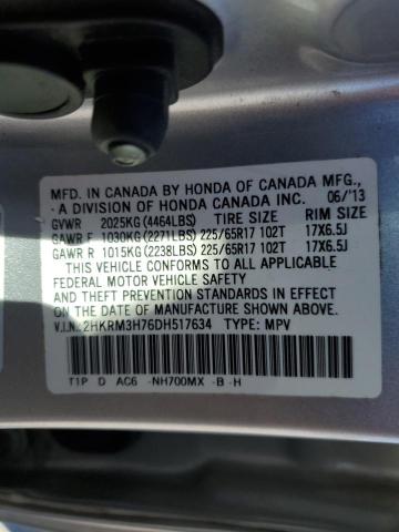 2HKRM3H76DH517634 - 2013 HONDA CR-V EXL SILVER photo 13