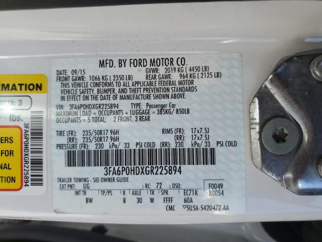 3FA6P0HDXGR225894 - 2016 FORD FUSION SE WHITE photo 13