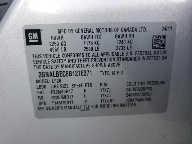 2GNALBEC8B1276371 - 2011 CHEVROLET EQUINOX LS SILVER photo 12