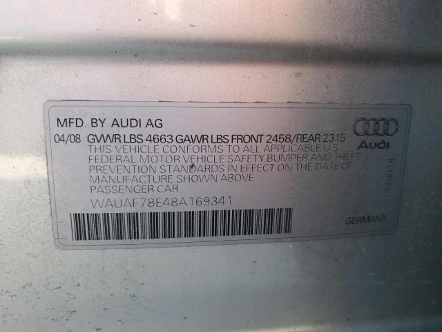 WAUAF78E48A169341 - 2008 AUDI A4 2.0T SILVER photo 12