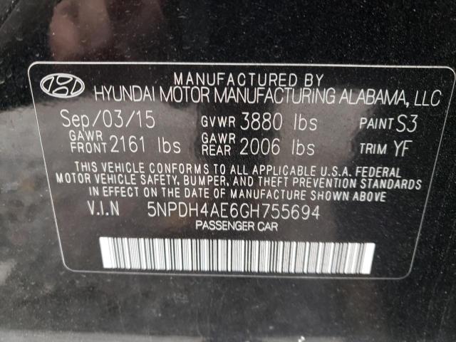 5NPDH4AE6GH755694 - 2016 HYUNDAI ELANTRA SE BLACK photo 13