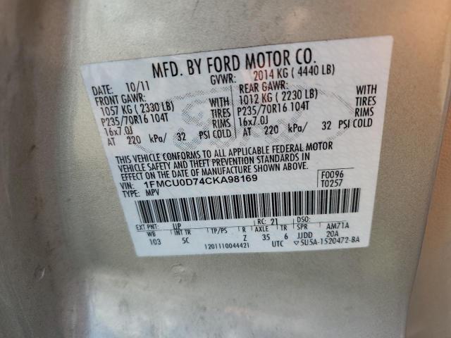 1FMCU0D74CKA98169 - 2012 FORD ESCAPE XLT BEIGE photo 13