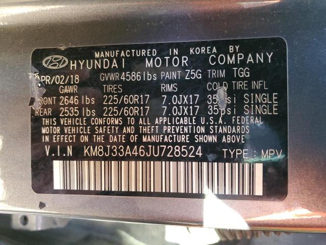 KM8J33A46JU728524 - 2018 HYUNDAI TUCSON SEL GRAY photo 12