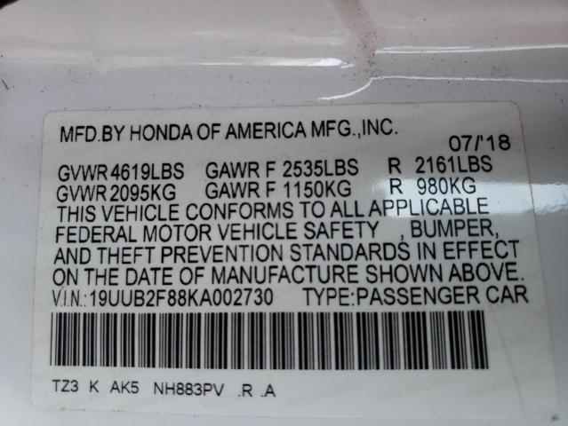 19UUB2F88KA002730 - 2019 ACURA TLX ADVANCE WHITE photo 12
