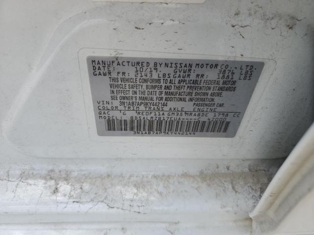 3N1AB7AP9KY442144 - 2019 NISSAN SENTRA S WHITE photo 12