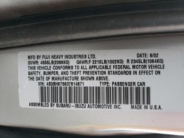 4S3BH675937614871 - 2003 SUBARU LEGACY OUTBACK AWP 银色 照片 12