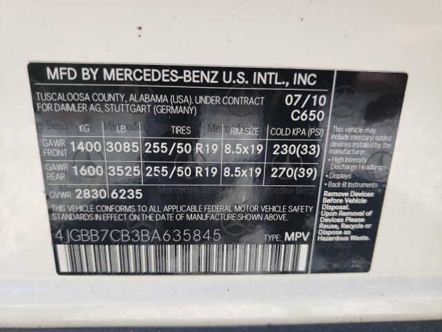 4JGBB7CB3BA635845 - 2011 MERCEDES-BENZ ML 550 4MATIC WHITE photo 12