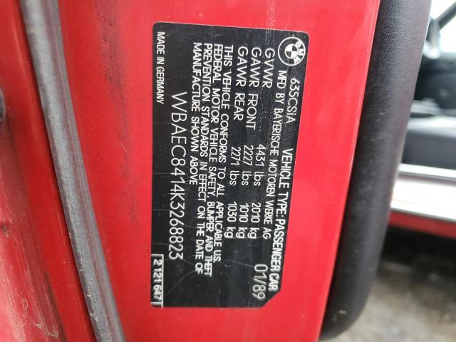 WBAEC8414K3268823 - 1989 BMW 635 CSI AUTOMATIC RED photo 12